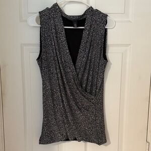 White House Black Market Black and White Draped Blouse